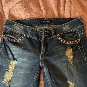 Cielo Women's Distressed Studded Blue Jeans